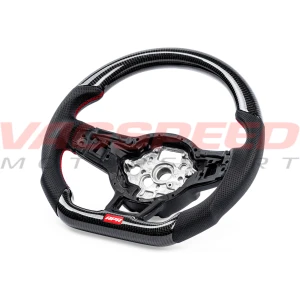 Volante APR de fibra de carbono y cuero perforado con costuras rojas MK7 GTI DSG