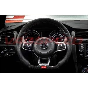 Volante APR de fibra de carbono y cuero perforado con costuras rojas MK7 GTI DSG