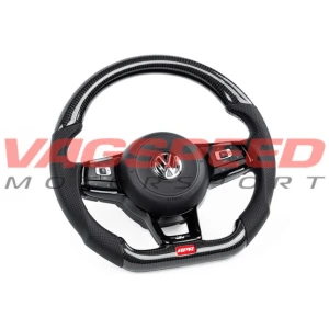 Volante APR de fibra de carbono y cuero perforado con costuras blancas MK7 R DSG