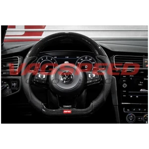 Volante APR de fibra de carbono y cuero perforado con costuras blancas MK7 R DSG