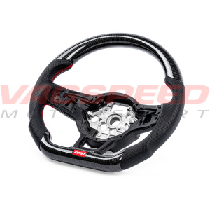 Volante APR de fibra de carbono y cuero perforado con costuras rojas MK7 GTI DSG