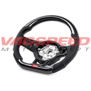 Volante APR de fibra de carbono y cuero perforado con costuras blancas MK7 R DSG