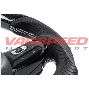 Volante APR de fibra de carbono y cuero perforado con costuras blancas MK7 R DSG