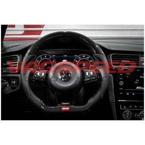 Volante APR de fibra de carbono y cuero perforado con costuras blancas MK7 R DSG